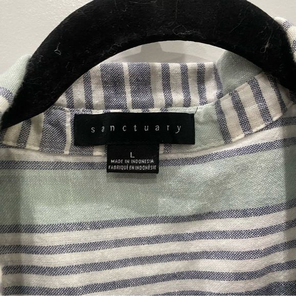 🌟🛍️ SANCTUARY linen cotton blend striped button down tie blouse Large L EUC - Picture 8 of 8